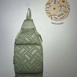 Lug Hovercraft Sling Bag Sage Green with Daisy Print Interior